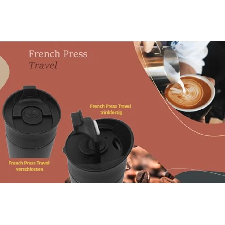MediMuc Thermo French Press Travel 0,35L - Genießen Sie unterwegs länger heißen Kaffee in stilvoller Eleganz - doppelwandig und aus hochwertigem Edelstahl - außen schwarz beschichtet – Bild 3