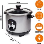 Tristar Reiskocher, 400 W, Sushi Reis Kochautomat & Gemüse-Dampfgarer, Edelstahldesign