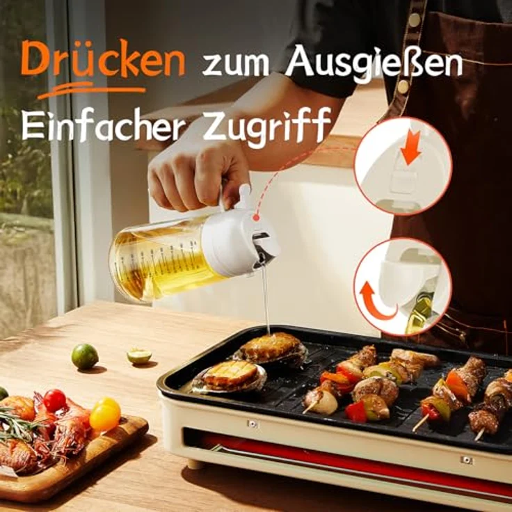 TrendPlain 16oz Ölsprüher für Speiseöl – 470ml Olivenöl Flasche mit präziser Ölkontrolle, 2-in-1 Funktion und sicherem Glasdesign (Weiß & Grün) – Bild 4