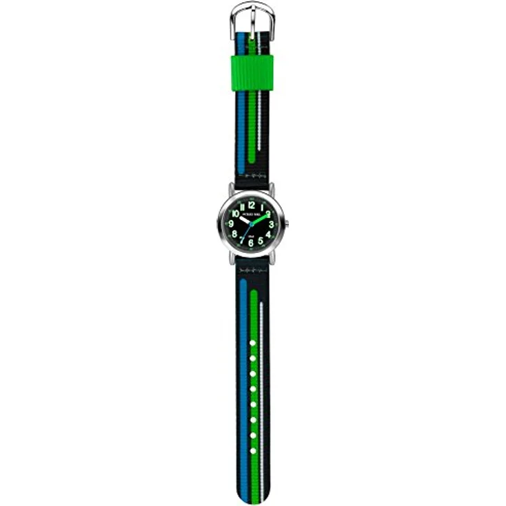 JACQUES FAREL Kinder-Armbanduhr Jungen Analog Quarz mit Stoffband Textilband Schwarz Blau Grün KPS 403, IPS-beschichtetes Metallgehäuse, deutliches Zifferblatt, Original japanisches Quartzwerk – Bild 2
