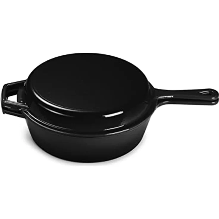 ECHTWERK Echtwerk Schmortopf und Grillpfanne 2-in-1 Set, Gusseisen Bräter mit Emaille-Beschichtung, 2,5 L, Schwarz, Ø 25,2 cm, Für Backöfen, Grill, BBQ und Induktion geeignet – Bild 2