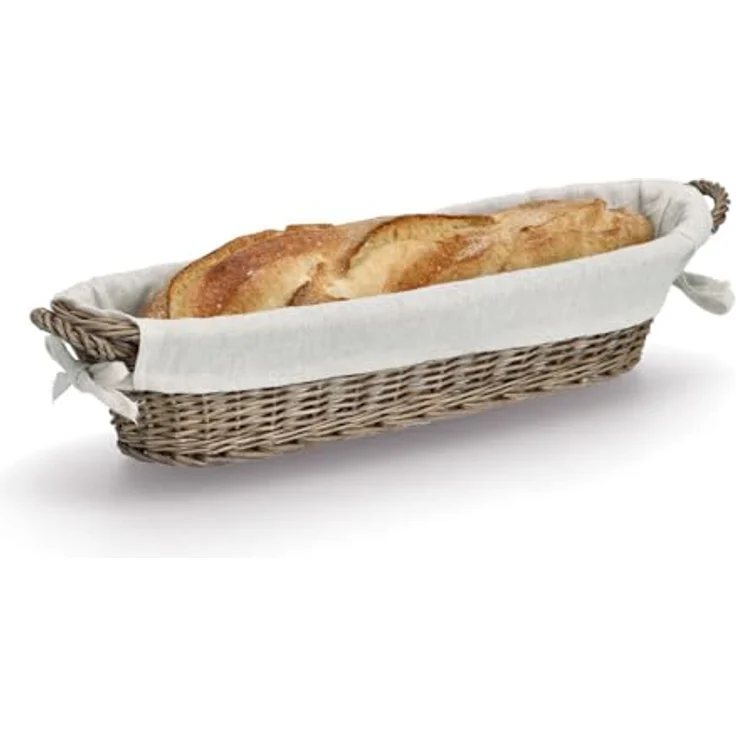 Zeller 14175 Baguette-Korb im Landhausstil, Weide mit Canvas Beutel und zwei Griffen – Bild 2