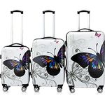 Monzana® Hartschalenkoffer Set Butterfly Basic Reisekoffer Trolley Koffer ABS Zwilllingsrolle Alu-Teleskopgriff Schloss
