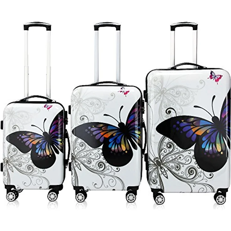 Monzana® Hartschalenkoffer Set Butterfly Basic Reisekoffer Trolley Koffer ABS Zwilllingsrolle Alu-Teleskopgriff Schloss – Bild 1