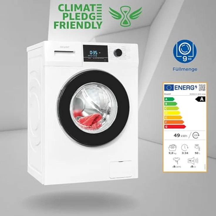 Exquisit Waschmaschine WA59214-340A weiss | 9 kg Fassungsvermögen | Energieeffizienzklasse A | 16 Waschprogramme | Kindersicherung | Startzeitvorwahl… – Bild 2