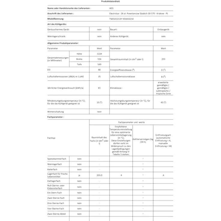 AEG TSK5O121DF Einbau-Kühlschrank, Serie 5000 OptiSpace, TouchControl-Bedienelement, FlexiShelf, LED-Beleuchtung, Gemüseschublade – Bild 6