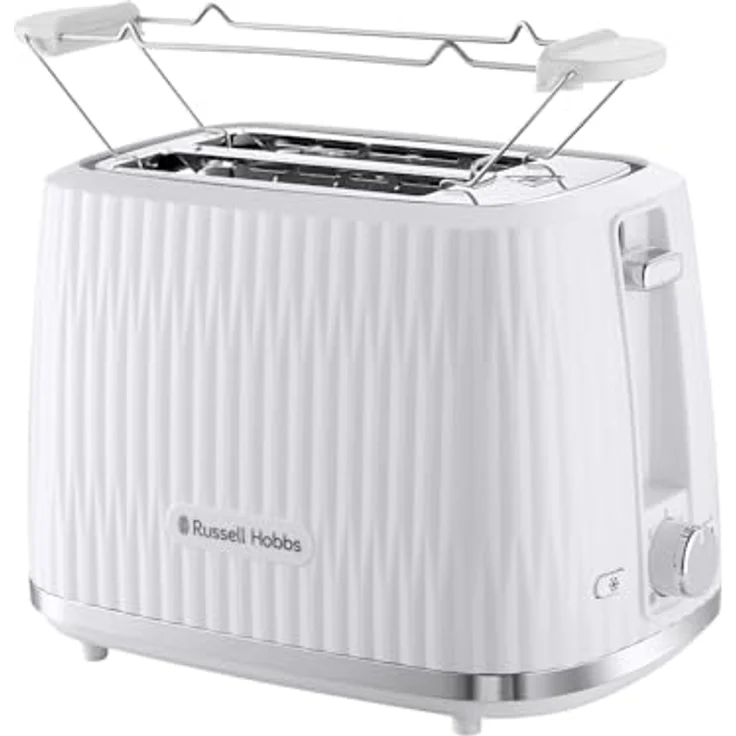 Russell Hobbs Toaster Eden (6 Bräunungsstufen, Hebefunktion, Auftau-, Aufwärm- & Stoppfunktion, Krümelschublade, Brötchenaufsatz, Weiß) – Bild 1