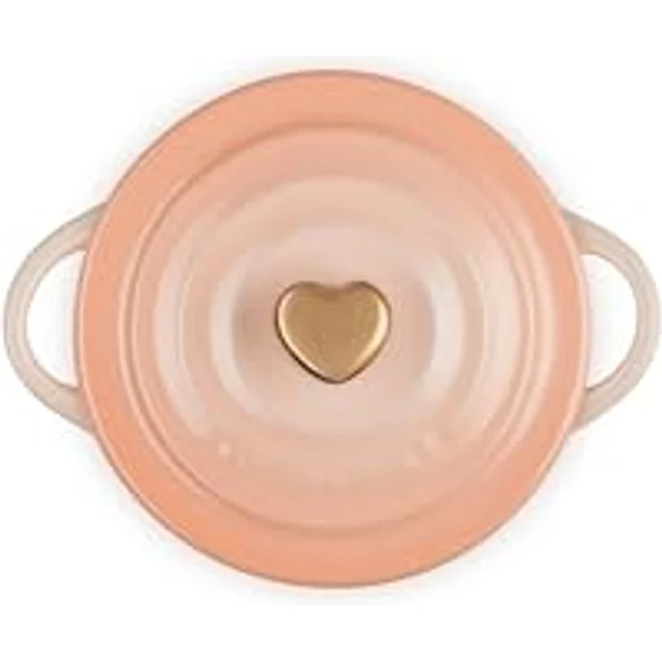 Le Creuset Mini-Kokotte, Steingut, rund, 227 ml, in Peche mit goldfarbenem Herzknauf, ofenfest bis 400° – Bild 3