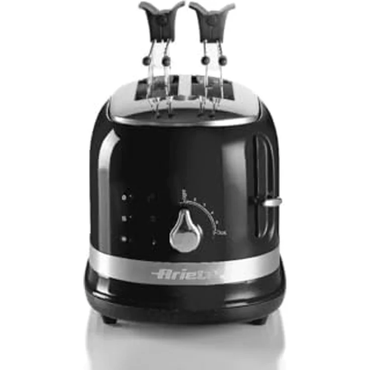 Ariete 149BK 2-Schlitz-Toaster, 815W, automatischer Auswurf, Krümelschublade, Zange, schwarz – Bild 3