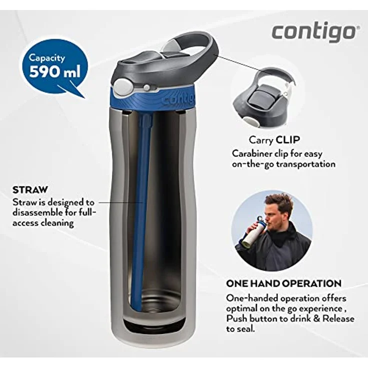 Contigo Ashland Chill Trinkflasche mit Tragegriff, 600 ml, grau – Bild 5
