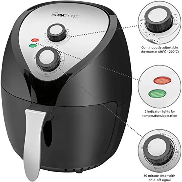 Clatronic FR 3699 H Heißluft-Fritteuse, 3,6 L, stufenlos regelbarer Thermostat, 30-Minuten-Timer mit Endsignal, 2 Kontrolleuchten – Bild 4