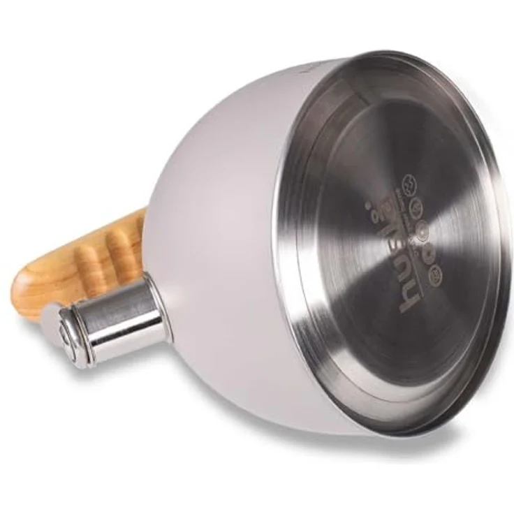 Husla 73907 Whistling Kettle, 2.5 Liter Edelstahl, geeignet für alle Kochfeldtypen, mit Holzgriff, Grau – Bild 2
