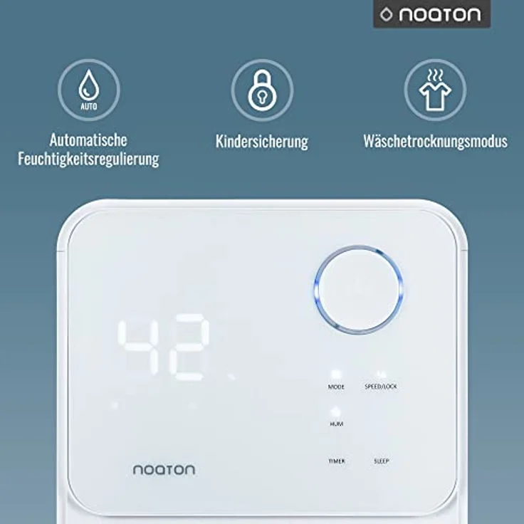 Noaton Luftentfeuchter und Luftreiniger DF 4114, max. 13,5 L/Tag, für Räume bis 25m²/63 m3, max 180W, Ablaufschlauch, Wäschetrocknung, Timer, Gegen Feuchtigkeit, Schimmel Weiß – Bild 5