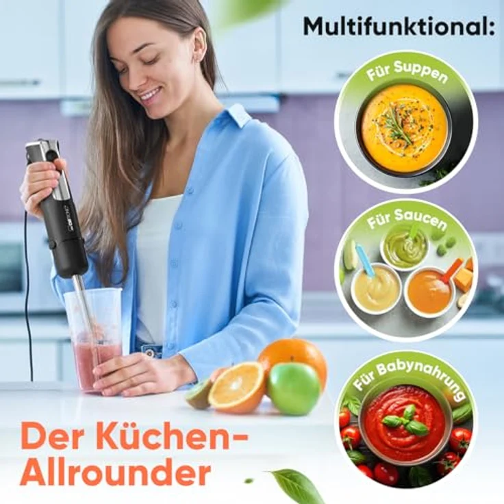 CLATRONIC Stabmixer SM 3825, 800 Watt Stabmixer mit Turbo-Funktion und Edelstahl-Spezialmesser, BPA-frei – Bild 5