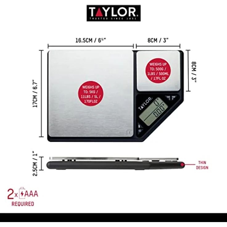Taylor TYPSCALE5DP Pro Digital Food Scales with Dual Platform Design in Gift Box, Plastic – Bild 3