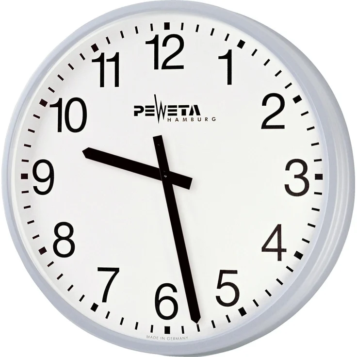Peweta Grossraum-Wanduhr DCF77, analoge Netto-Zeitausgabe, ø 42 cm, weiß mit schwarzen arabischen Ziffern