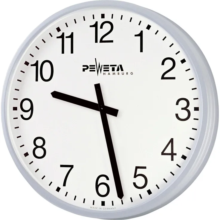 Peweta Grossraum-Wanduhr DCF77, analoge Netto-Zeitausgabe, ø 42 cm, weiß mit schwarzen arabischen Ziffern