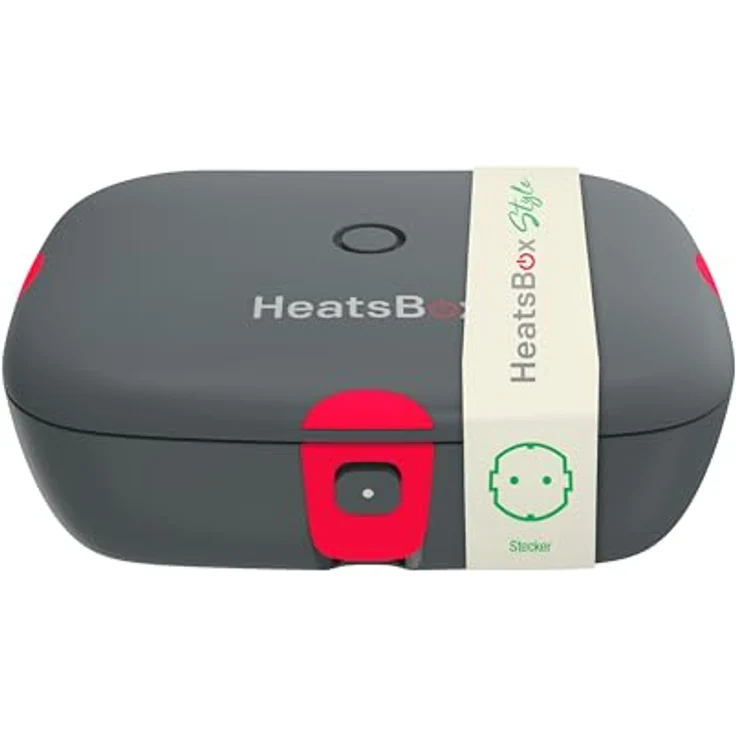 FAITRON HeatsBox Style, Elektrische Lunchbox, Warmhaltebox, zum Erhitzen von Speisen, Unterwegs, auslaufsichere Edelstahl-Schale (925 ml), Transportdeckel, 90 Watt, grau – Bild 1