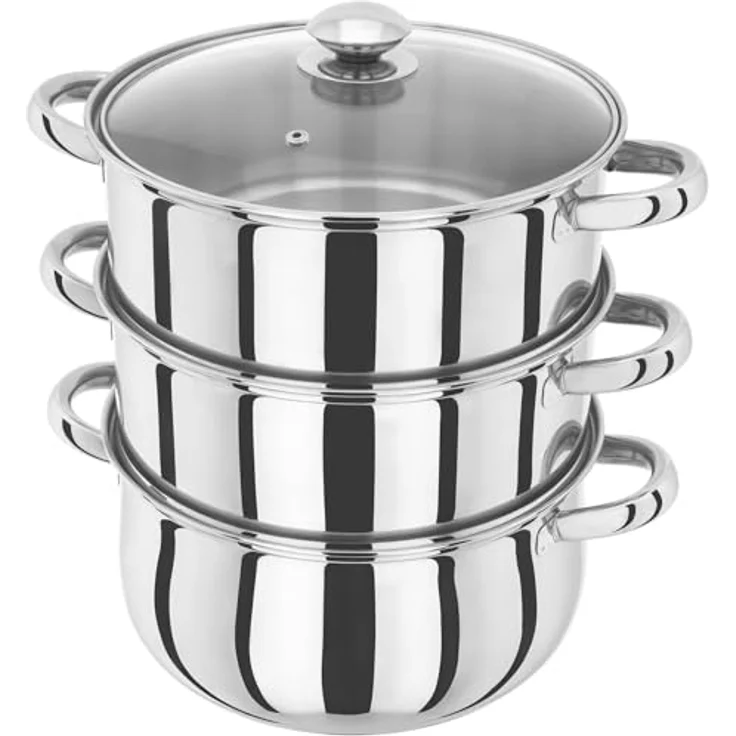 Judge 3 Stöckiger Dampfgarer-Set mit Glasdeckel, silber, 24 cm – Bild 6