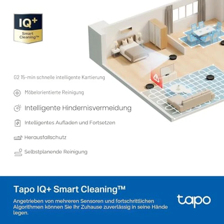 TP-Link Tapo RV20 Max 5300Pa Staubsauger- und Wischroboter mit MagSlim™ LiDAR-Navigation, ultra-schlankem Design in 83 mm, anpassbarer Reinigung, automatischer Aufladung und Sprachsteuerung – Bild 6