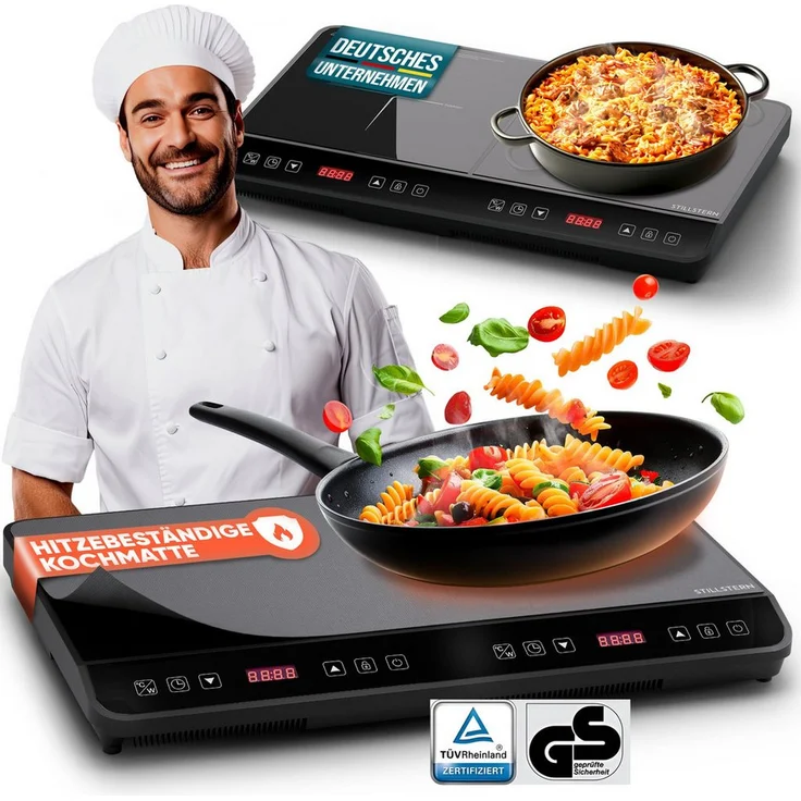 Stillstern Doppel-Induktionskochplatte ChefKoch Xtreme Duo 3600W, 24h Timer, Lautlos-Funktion, Glaskeramik – Bild 1