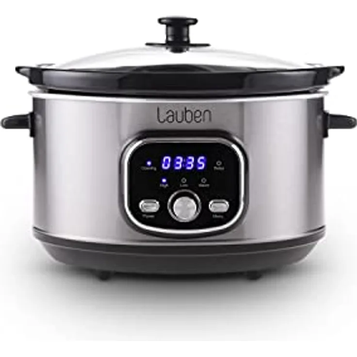 Lauben Slow Cooker 3500SB Schongarer mit Thermeffect®-Technologie, SlowHeat®-Technologie, Kochbuch, Innenbehälter aus Keramik, Zwei Temperaturstufen, Manuelle Zeiteinstellung, 3.5l