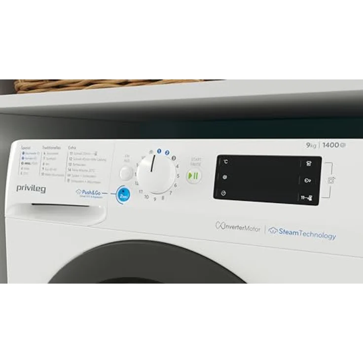 Privileg PWFV X 953 A Waschmaschine Frontlader/1400 U/min/9 kg/EEK A/Push & Go Steam/Dampf-Programme/Schnell 45min Volle Ladung/Schnell-Programme(20/45/60 Min.)/Inverter-Motor/Mehrfachwasserschutz – Bild 5