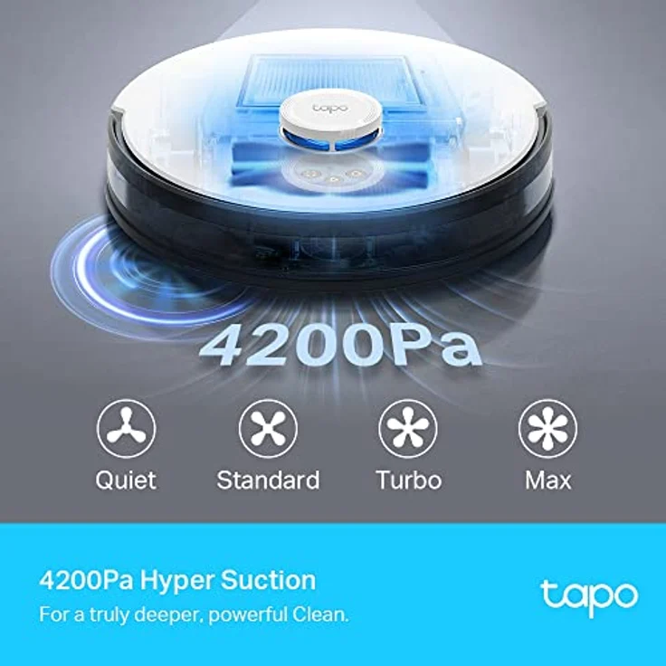 TP-Link Tapo RV30 Plus Saug&Wischroboter mit Smart AutoEmpty Dock(4L), LiDAR-Navigationsroboter, 4200Pa Saugkraft, 3h Dauerreinigung, 300 ml Wassertank, Flexibler Reinigungsplan, APP & Sprachsteuerung – Bild 4