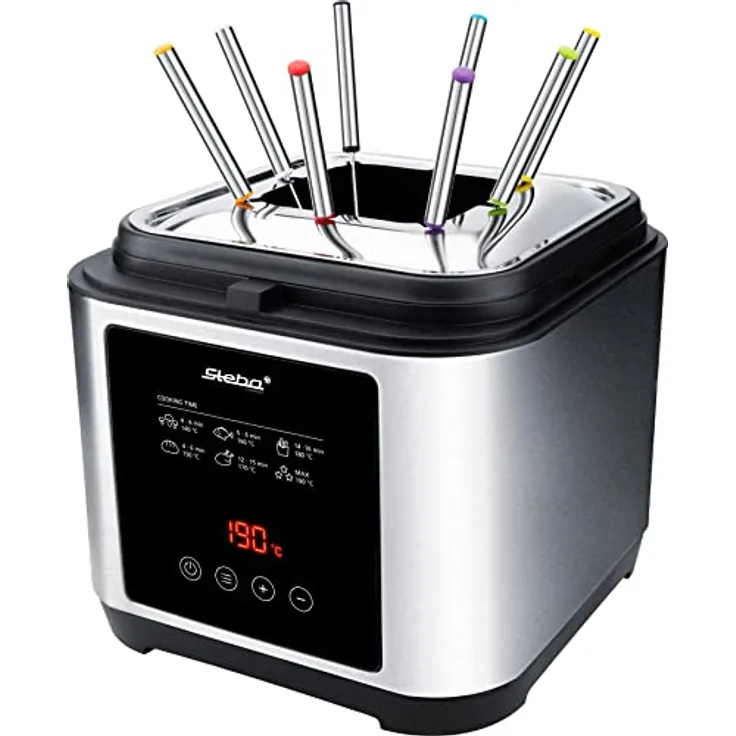 Steba DF 150 F Fritteuse mit Fondue, mit Öl, 1200 Watt, 2.5 Liter Fassungsvermögen, silber, Edelstahl, für 800g Frittiergut, 34300