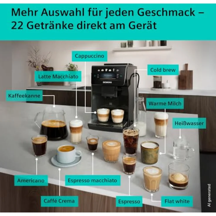 Siemens Kaffeevollautomat EQ600 iAroma, 6 Getränke, Doppeltassenfunktion, XL-Getränke bis 480ml, Kannenfunktion, Schwarz, TP601E09 – Bild 2