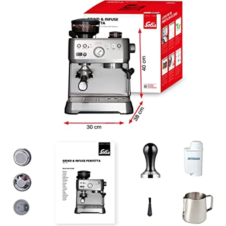Solis Grind & Infuse Perfetta 1019 Edelstahl Siebträgermaschine - Kaffeemaschine mit Mahlwerk - Integrierte Zero Static Kaffeemühle - Espressomaschine mit Dampf- und Heißwasserfunktion – Bild 3