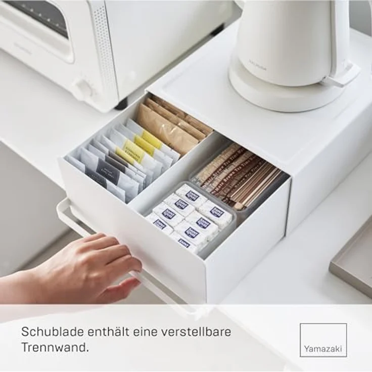 Yamazaki Tower Küchen Organizer mit verstellbarer Schublade und Platz für Kleingeräte, Weiß – Bild 5