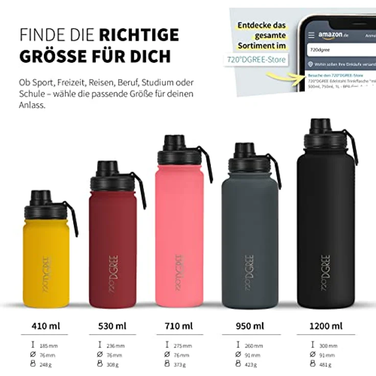 720 DGREE Trinkflasche Edelstahl 530ml Thermo mit gratis Sportdeckel noLimit koralle – Bild 3