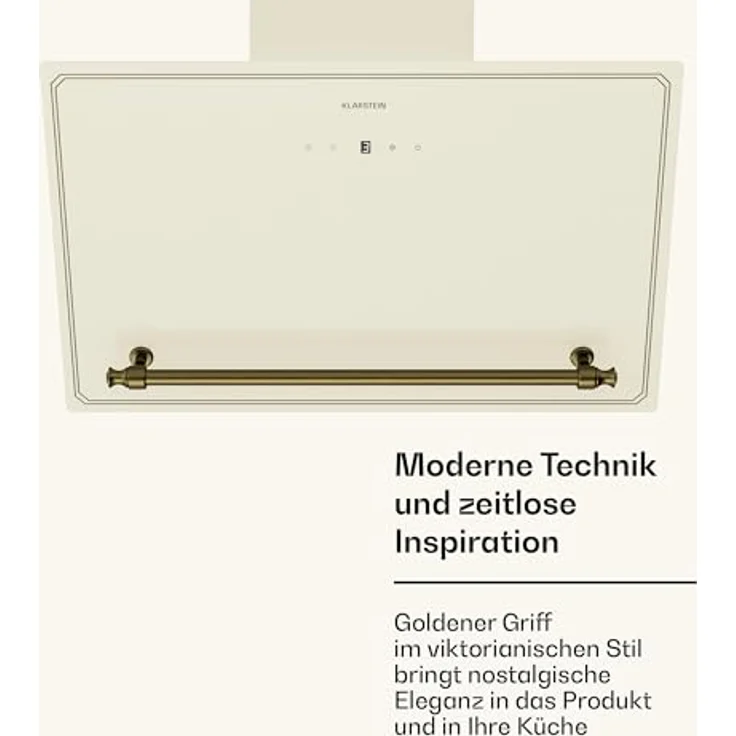 Klarstein Victoria Dunstabzugshaube, 60 cm, Energieeffizienz A++, 400 m³/h, Touch-Bedienfeld, LED-Beleuchtung, Creme & Gold – Bild 5