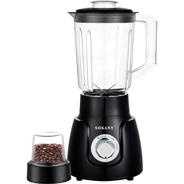 Sokany 2-in-1 Standmixer Blender 500W mit Mühle, 1.6L unzerbrechlicher Mixbehälter, schwarz