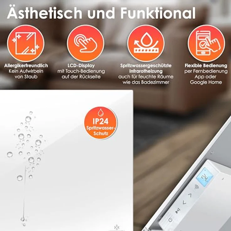 KESSER® Infrarotheizung 520W Aluminiumheizung 2in1 Standgerät & Wandmontage mit Fenstererkennung & App-Steuerung - Thermostat Infrarot Heizpaneel in Silber – Bild 3