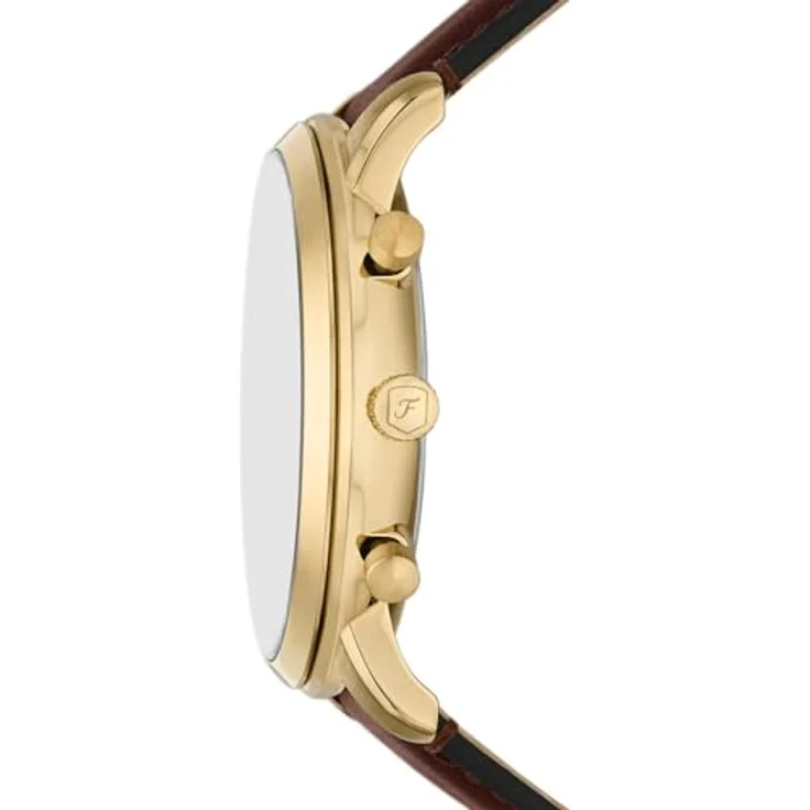 Fossil FS6113, Herren Analog Quarz Uhr mit goldenem Zifferblatt, braunem Lederarmband, 44 mm, wasserdicht bis 50 m – Bild 2
