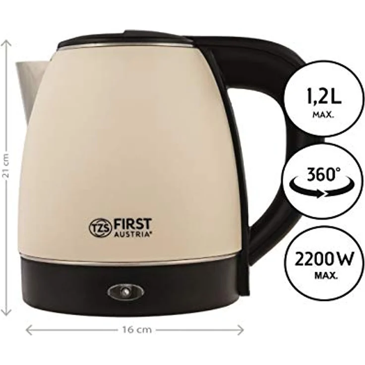 First Austria 5407-3-CR Wasserkocher, 2000 Watt, 1,2 Liter, Wasserstandsanzeige, Kontrollleuchte, beige – Bild 4