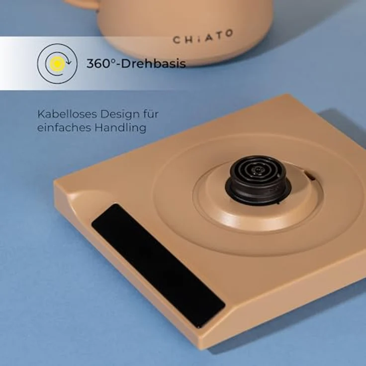 CHiATO flowPLAY Wasserkocher, 360° drehbar mit präzisem Schwanenhals-Ausguss und Touch-Display, 0,6 Liter, Temperatur einstellbar von 40 bis 100 °C, Schwarz – Bild 7