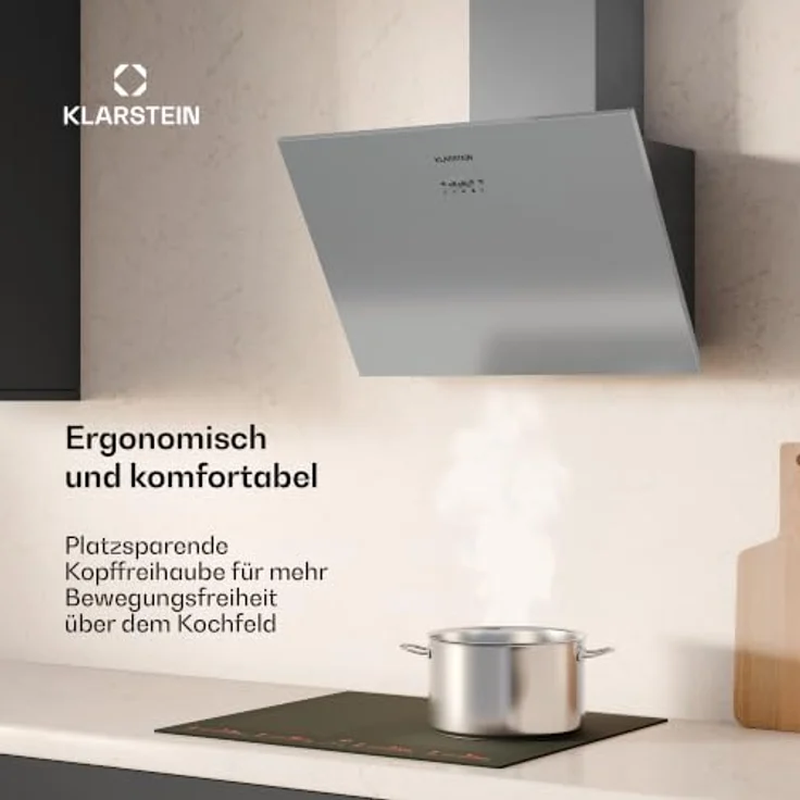 Klarstein Silver Lining 60 cm Kopffrei-Dunstabzugshaube, 557 m³/h Abzug, Edelstahl, LED-Beleuchtung, Tastenbedienung, A++ – Bild 2