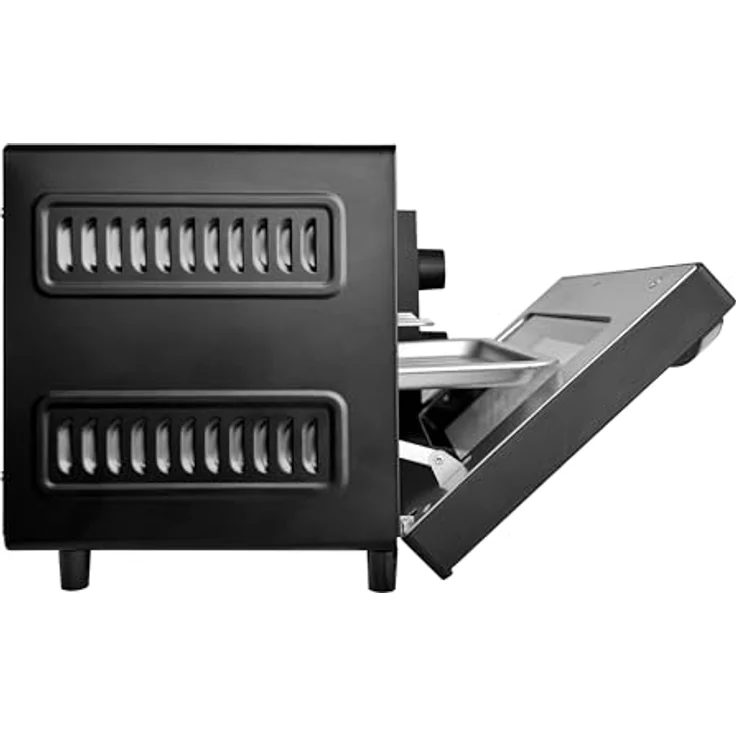 SILVA Schneider MB 1000, Minibackofen, 10 L, schwarz, 650 Watt, Temperaturregelung 100-230 °C, Timer mit Endsignal, Quarzheizelemente, Doppelglastür, Inklusive Backblech, Grillrost & Griff – Bild 3