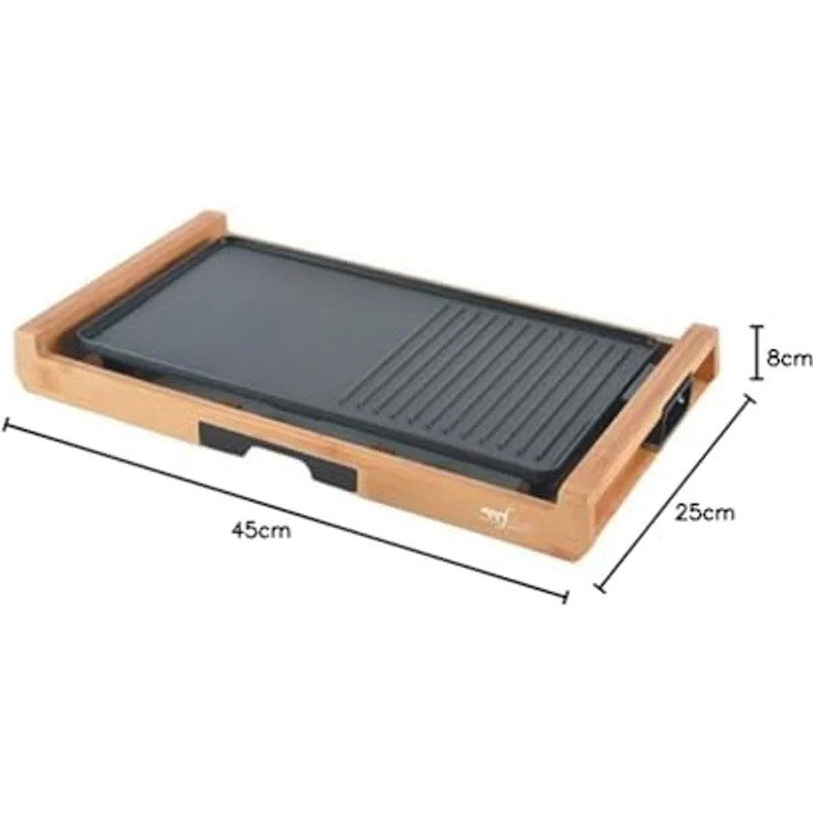 Melchioni Family Bamboo Grill Elektrogrill 1800 W, Schwarz, mit regulierbarem Thermostat und Bambus-Schale – Bild 2