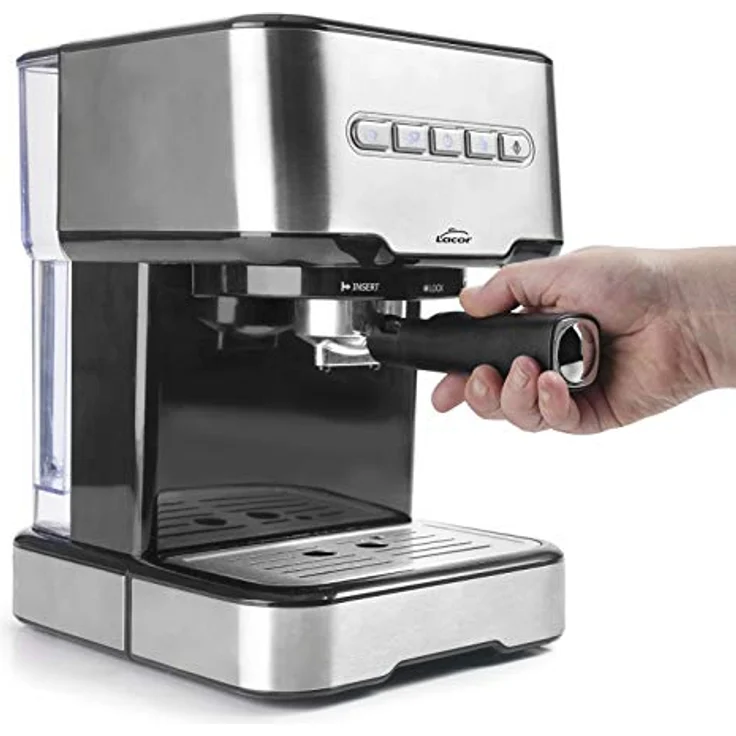 LACOR 69256 Espresso-Kaffeemaschine mit 2 Kaffeeausgängen, Wärme-/Schaumfunktion und Edelstahl-Tassenwärmer, 1450 W, 20 Bar Druck, 1,25 L Wassertank, kompakte Bauweise – Bild 3