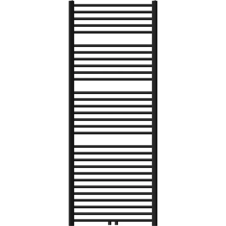 LuxeBath Badheizkörper 750x1800mm Schwarz Gerade, inkl. Ventil Eckform, Hitzebeständige Pulverbeschichtung, Platzsparend, 950 W Wärmeleistung
