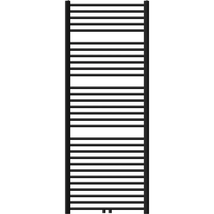 LuxeBath Badheizkörper 750x1800mm Schwarz Gerade, inkl. Ventil Eckform, Hitzebeständige Pulverbeschichtung, Platzsparend, 950 W Wärmeleistung