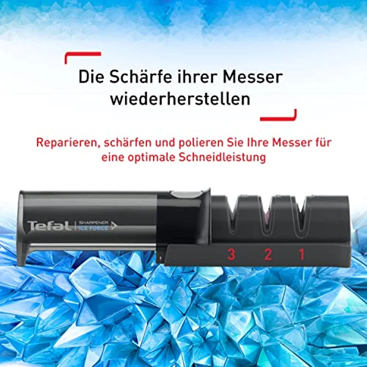 Tefal K26505 Ice Force Messerschärfer | 3-Schritte-Schleifprozess | nachschärfen + ausbessern | gut für Edelstahlmesser | platzsparende Aufbewahrung | japanische Keramikschleifscheibe | Schwarz – Bild 3