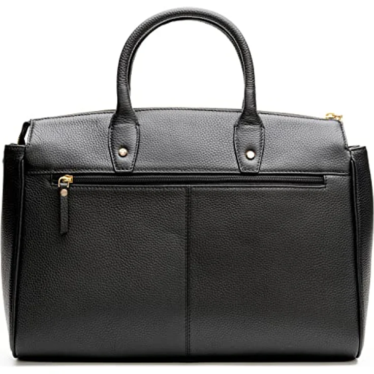 Lazarotti Bologna Leather Handtasche 40 cm, Schwarz - elegantes Design, verstellbarer Schulterriemen, Reißverschluss- und Steckfach – Bild 2
