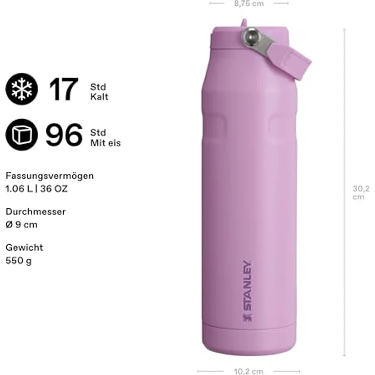 STANLEY 1913 Flip Straw Trinkflasche 1.06L, doppelwandige Vakuumisolierung, hält 4 Tage kalt, lilac – Bild 2