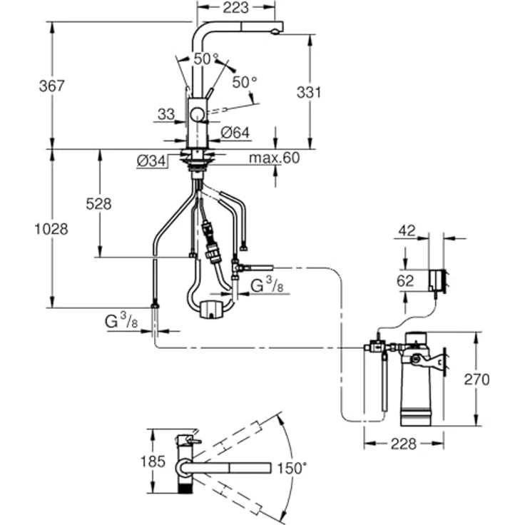 Grohe Starter Kit BLUE PURE MINTA, Spültischarmatur mit S-Size-Wasserfilter, chrom/silber – Bild 6