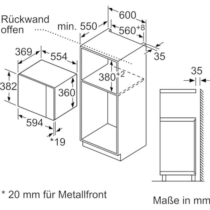 SIEMENS BE555LMB1 iQ500, Einbau-Mikrowelle mit Grillfunktion, 59 x 38 cm, 900 W, 25 L Garraum Edelstahl, Hydrolytische Reinigungshilfe, cookControl 8 Automatikrogramme, Schwarz – Bild 2
